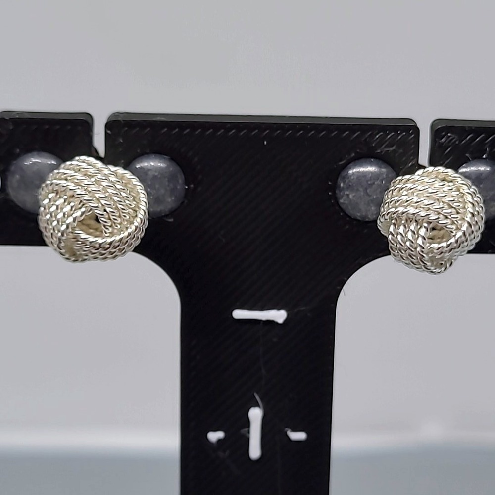 Sterling Silver Love Knot Stud Earrings Woman Silver Woven Rope Design Textured - Picture 2 of 8